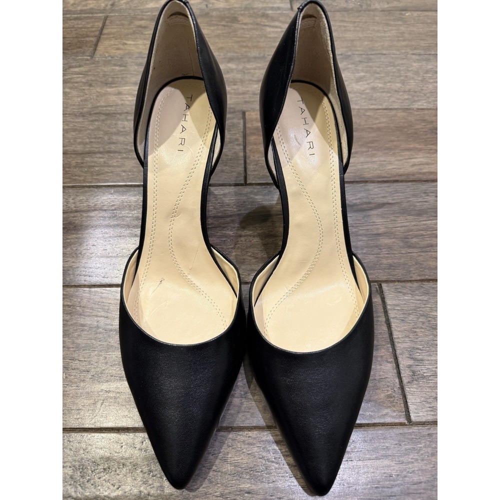 Tahari D'Orsay Pumps Women 8.5 Black Leather Pointed Toe Stiletto Heels